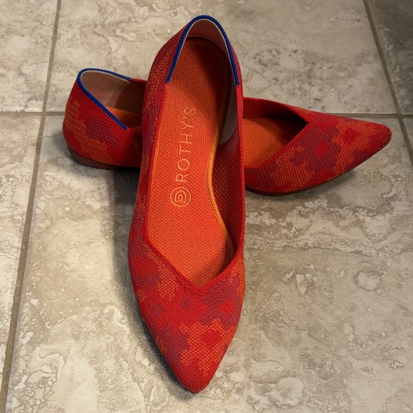 Rothy's Shoes - Rothy's Red Pointed Knit Flats with Blue Trim